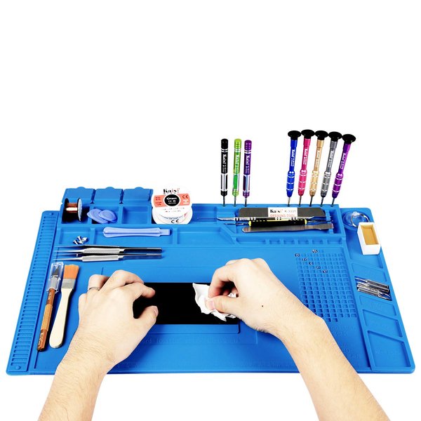 Kaisi Heat Insulation Silicone Repair Mat with Scale Ruler and Screw Position for Soldering Iron, Phone and Computer Repair Size:17.7 x 11.8 Inches