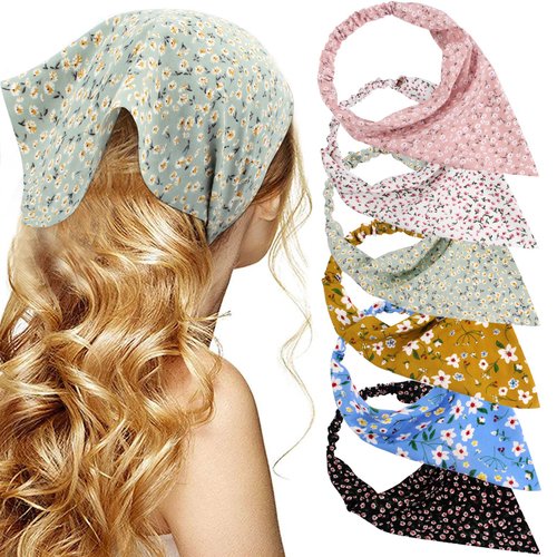 TOBATOBA Bandana Headbands for Women, 6Pcs Floral Hair Scarf Headbands, Chiffon Elastic Hair Bandanas for Women, Fashion Head Scarf Hair Bands, Hair Cottagecore Accessories for Women Girls
