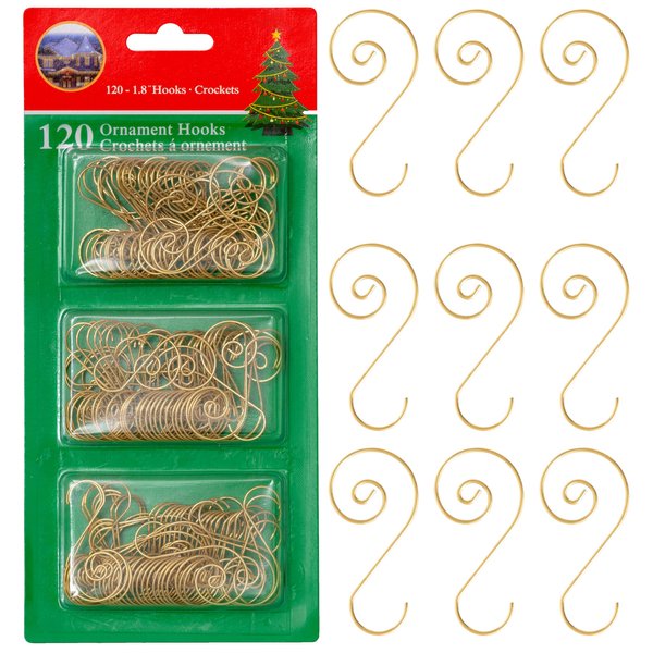 R N' D Toys Tree Ornament Hooks - Christmas Tree Decorating Metal Wire Hangers for Hanging Decorations - Pack of 120 (Gold)