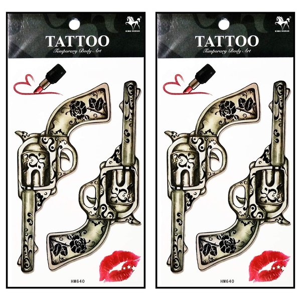 Tattoos 2 Sheets Gun Red lipstick Kiss sexy Temporary Tattoo 3D Fake Waterproof for Man Women Girls Lower Back Shoulder Neck Arm