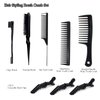 Edge Brush Teasing Brush Hair Comb Set with Wide Tooth Comb Rat Tail Comb and Hair Clips for Women Kids Baby Girls Smoothing Combing & Styling Hair (Black S)