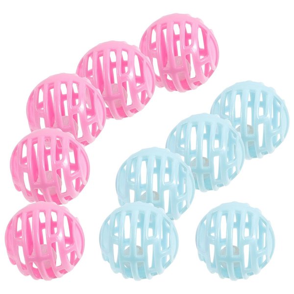 POPETPOP 10pcs Cat Toy Balls with Bell Plastic Lattice Jingle Balls Kitten Chase Pounce Rattle Toy for Pet Birthday Party Favor Supplies Blue Pink