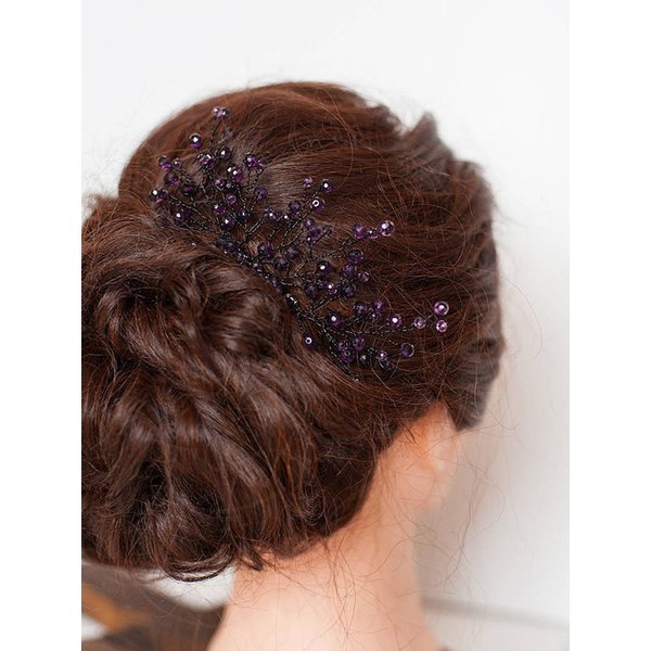FXmimior Bridal Hair Accessories Hair Comb Violet Wedding Purple Bridesmaid Headwear Branch Comb Bridesmaid Gift Amethyst Beaded Hair Piece Wedding Prom Hair Comb