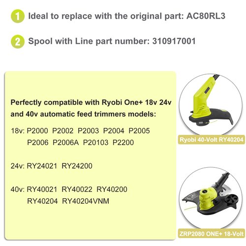 Future Way 6-Pack Weed Eater String Replacement for Ryobi 18v, 24v, and 40v Cordless Trimmers Green