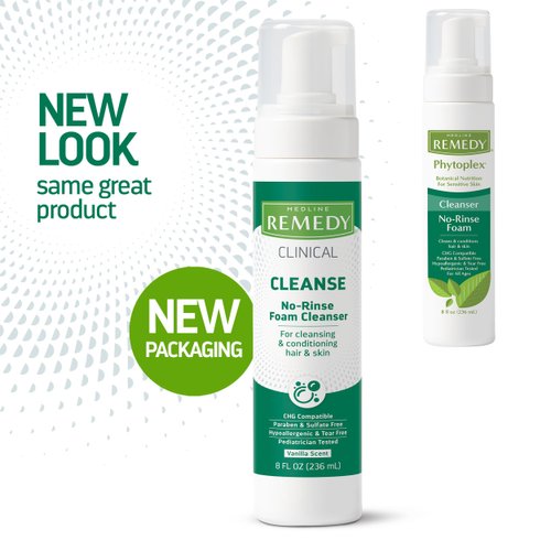 Medline Remedy Clinical No-Rinse Foam Cleanser, Vanilla Scent (8 fl oz), No Rinse Shampoo and Body Cleanser for Sensitive Skin, Hydrating, Paraben and Sulfate Free, For Face, Body, and Hair, All Ages