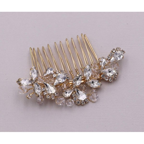 Wedding Hair Comb Rhinestone Flower Clip Bridal Hair Accessories for Women in Silver, Gold or Rose Gold (Gold)