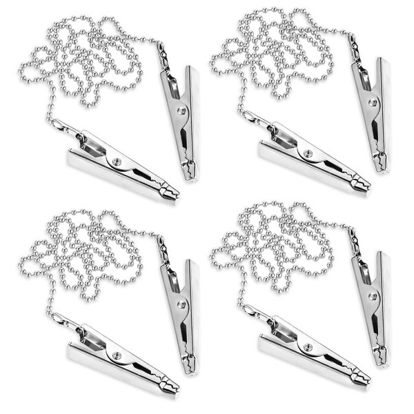 4 Pcs Bib Holder Clip Dental Bib Clips Napkin Clip Chain Lanyard with Ball Chains Metal Napkin Holder Clips Reusable Bib Chain Clips for Adults Elders Clamp Napkin Neck Chain Clips Race Bib Clips