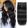 Clip in Hair Extensions 14inch Real Human Hair, 7pcs 95g Black Hair Extensions Clip In Human Hair Double Weft, Soft Straight Unprocessed Hair Extensions Real Human Hair Full Head (#1B Black, 14 Inch)