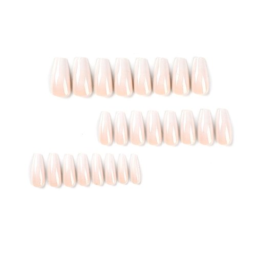 Coffin Press on Nails Medium Fake Nails with Daily Wear Simple Designs Pink & White Gradient Full Cover Glue on Nails Glossy False Nails Press ons for Women 24 Pcs