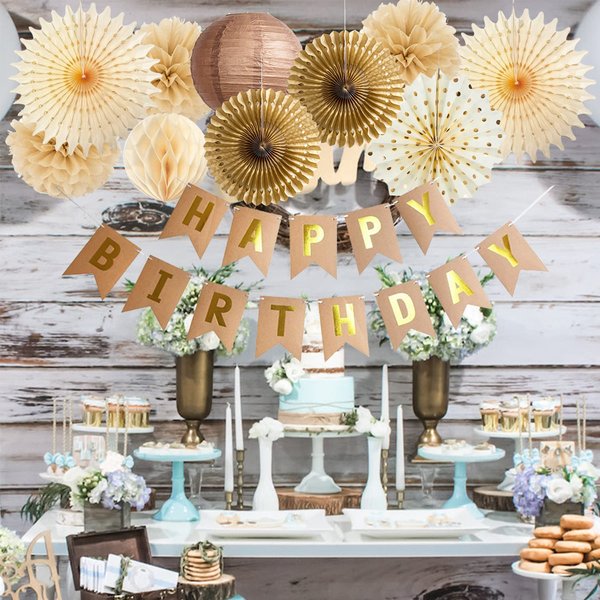 Brown Party Decorations Cream Tan Brown Rustic Natural Birthday Decorations Paper Fans Tissue Paper Pom Poms Rustic Wedding Baby Shower Birthday Party Decoration