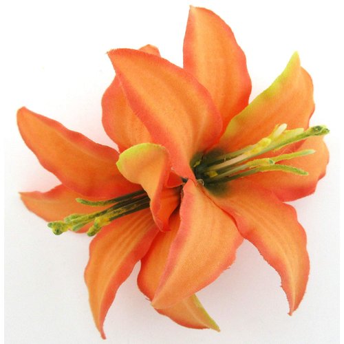 Double 3.5 Inch Tropical Orange Lily Silk Flower Hair Clip with Teeth