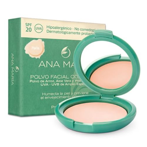 Ana Maria Maquillaje Cosmeticos | Polvo Facial Compacto Arroz Aloe Vera FPS 20 UVA | Make up Pressed Powder SPF 20 0.5oz-14gr (Perla | Pearl (2))