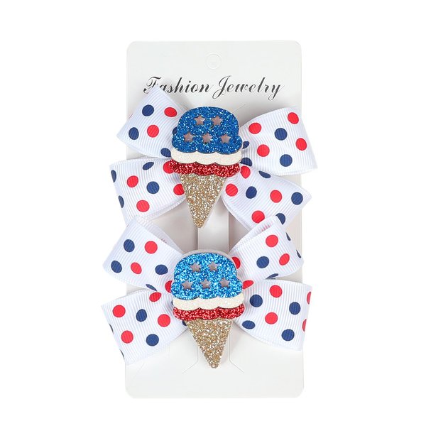Koolgil 4Th of July Independence Day Amercian Flag Element Hair Clip Double Layer Swallowtail Bowknot Hair Clip and Stripe Stars Hair Clip for Children and Young Women (C-Red White Blue Ice Cream)