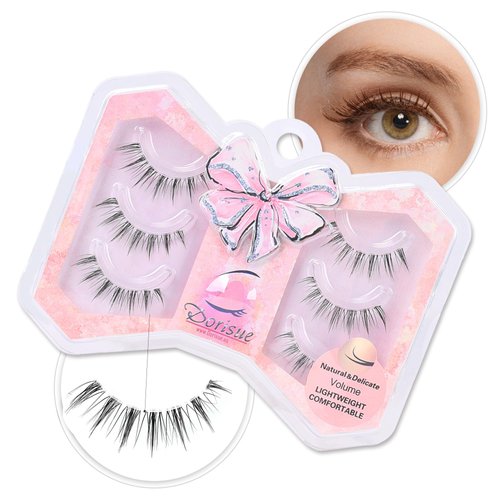 Dorisue Natural False Eyelashes Natural Wispy lashes Fluffy Fake Lashes 3D Strip Short Volume but shinne Fake Eyelashes 3Pair Set Q2