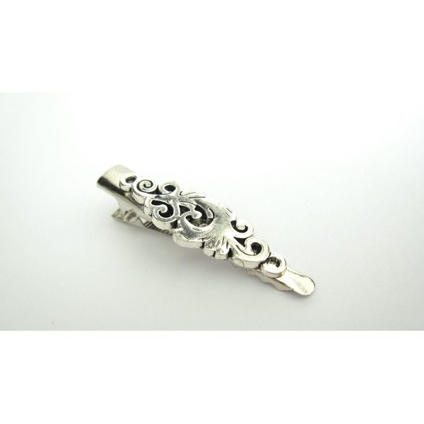 Generic Small silver metal filigree alligator hair clip barrette for fine thin hair