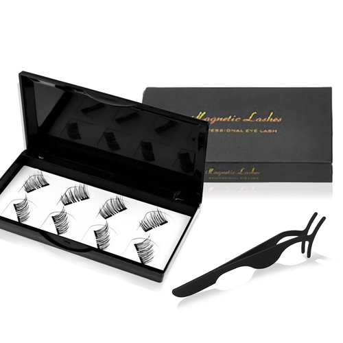 No Glue Magnetic Eyelashes Natural Look, Magnetic Lashes, Half Eye 2 Magnets Reusable False Eyelashes with Tweezers
