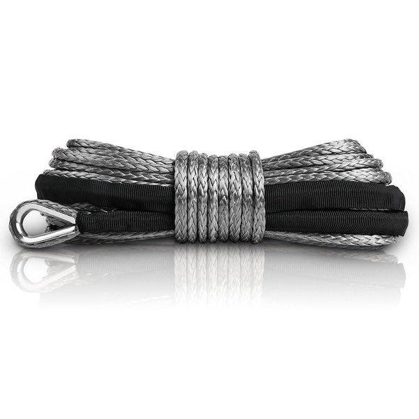 ZESUPER 1/4''x 50ft 10000LBs Synthetic Winch Rope Winch Rope Cable for SUV ATV UTV Vehicle Boat Car (Gray)