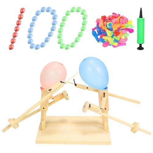 Pintada Handmade Wooden Fencing Puppets Balloon Game-2024 New Handmade Wooden Battle Bots Whack a Balloon Games；Party Games for Adults and Kids；Fun Board Games for 2;Two Player Games（Not Assembled ）.