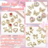 RODAKY 124PCS Gold Nail Charms 3D Butterfly Nail Gems Pink Crystal Heart Nail Art Jewelry Bow Charms for Acrylic Nails Glitter Cute Nail Decoration Metal Rose Cross Charms for Manicure Design