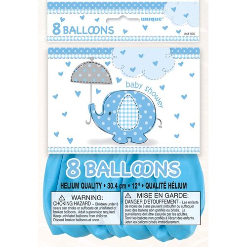 12" Latex Blue Elephant Boy Baby Shower Balloons, 8ct