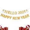 TC.ES Happy New Year 2025 Banner, No DIY, Gold and Black Glittery New Year Holiday Themed Party Decorations for Mantle