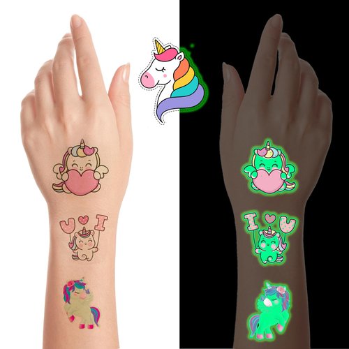 XSIUOTIS Unicorn Birthday Party Favors - 51 PCS Temporary Tattoos Individually Wrap Glow In The Dark | Assorted Goodies for Party Supplies, Goody Bag Stuffers