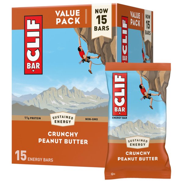 CLIF BAR - Crunchy Peanut Butter - Made with Organic Oats - 11g Protein - Non-GMO - Plant Based - Energy Bars - 2.4 oz. (15 Pack)