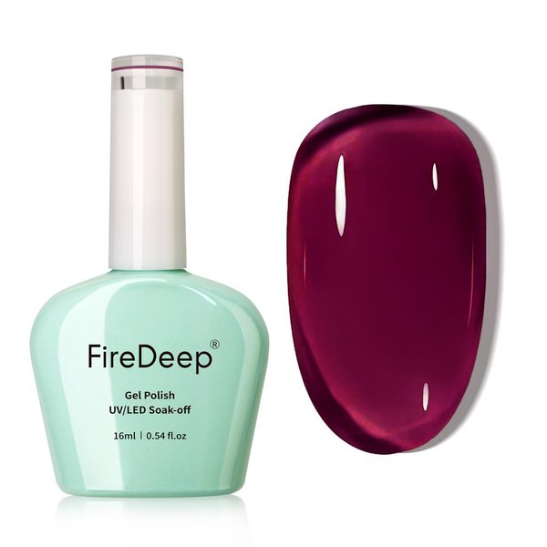 Firedeep Wine Red Gel Nail Polish 16ML Jelly Purple Red Cherry Color UV/LED Soak Off Neutral Plum Gel Polish for Winter Spring 1Pcs