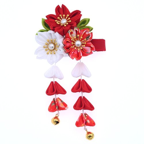 Japanese Classical Kimono Flower Tassel Hair Clip Headwear, Bridal Wedding Hanfu Cosplay Hairpin Hair Accessories Ornament Decor (Red)