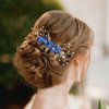 Wedding Hair Combs, Crystal Flwoer Hair Clips Bride Bridesmaid Hair Sides Comb Rhinestone Barrettes, Pearl Flower Hair Pins Hair Accessories for Women Girls (Royal Blue)