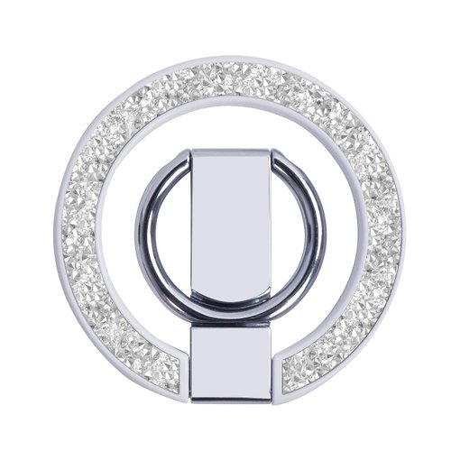Plehood Metal Phone Ring Grip， Magnetic Phone Ring Holder，Thin Phone Kickstand Compatible with Finger Loop, Bling Phone Ring Stand for Mag Safe iPhone 16/15/14/13/12 Series（Glitter Silver Diamond）