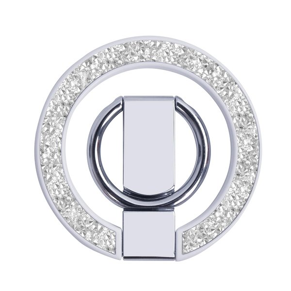 Plehood Metal Phone Ring Grip， Magnetic Phone Ring Holder，Thin Phone Kickstand Compatible with Finger Loop, Bling Phone Ring Stand for Mag Safe iPhone 16/15/14/13/12 Series（Glitter Silver Diamond）