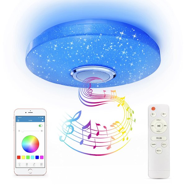 CheDux 36W RGB LED Ceiling Light with Bluetooth Speaker,12 Inch Cool/Warm/White Color Changing Ceiling Lamp with App and Remote Control,Waterproof Ceiling Lights for Child Bedroom Bathroom