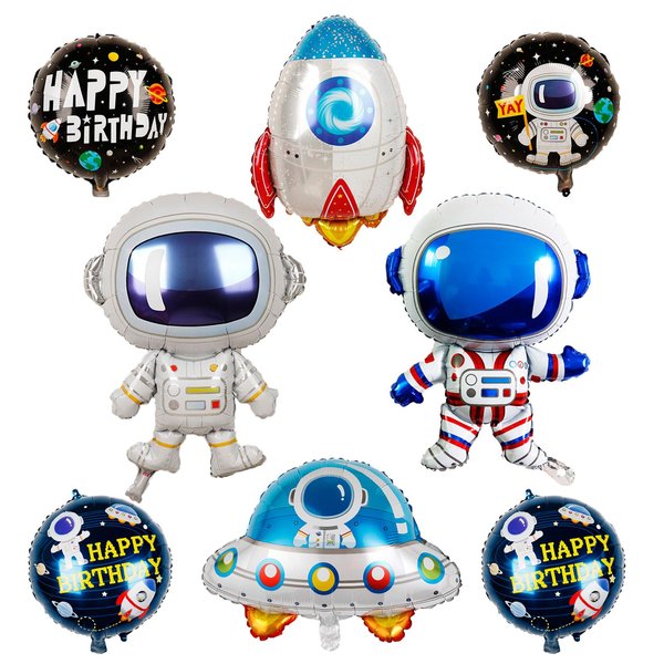 Space Balloons - 33 Inch Astronaut Foil Balloons, Mylar Airship Planet Rocket Galaxy Balloons, Outer Space Theme Birthday Decorations - Pack of 8