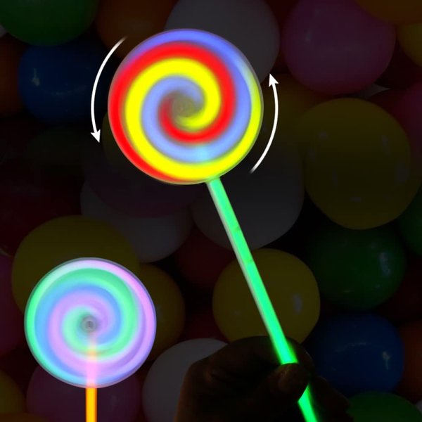 DRAGON TOO Glow Stick Spinning Lollipop Wand – Set of 5 Light Up Party Favor for Kids and Adults