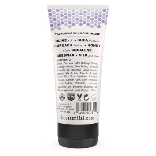 Beessential All Natural Hand And Body Cream, Lavender and Bergamont Essential Oils, with Moisturizing Shea & Cupuacu Butter, Olive Oil, Beeswax - Made in the USA, 6 oz