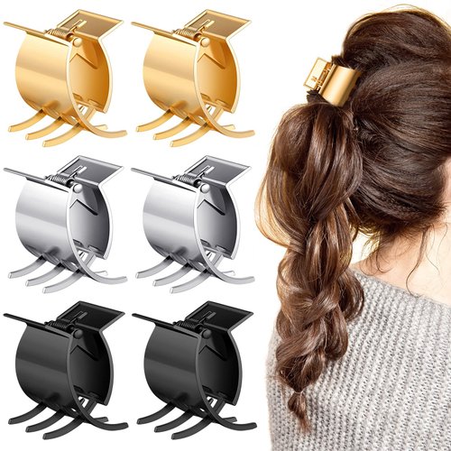 6 Pcs Small Metal Hair Clips Metal Hair Claw Clips for Women Girls Metal Bangs Mini Claw Clips Tiny Hair Clips Non Slip Hair Jaw Clips Hair Clamps Hair Pin Hair Accessories, Black, Gold, Silver