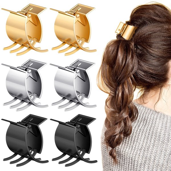6 Pcs Small Metal Hair Clips Metal Hair Claw Clips for Women Girls Metal Bangs Mini Claw Clips Tiny Hair Clips Non Slip Hair Jaw Clips Hair Clamps Hair Pin Hair Accessories, Black, Gold, Silver