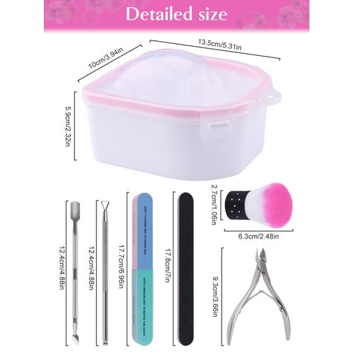 8PCS Nail Soaking Bowl Lorvain Nail Soak Tray with 6PCS Nail Polish Remover Tools Manicure Bowls with Cuticle Peeler Pusher Cutter and Nail Files Professional Nail Art Spa Tools for Salon Home (Blue)