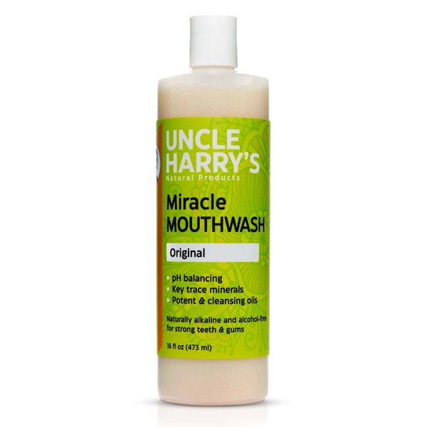 Uncle Harry's Natural Alkalizing Miracle Mouthwash | Adult & Kids Mouthwash for Bad Breath | pH Balanced Oral Care Mouth Wash & Mouth Rinse (16 fl oz)