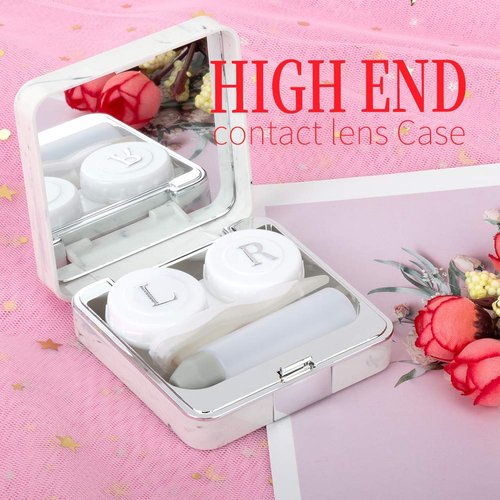 ofone Contact Lens Case, Marble Contact Cases Travel with Remover Tool, Mirror, Tweezers, Contact Solution Bottle, Contact Lens Container Kit for Women & Girls (Grey)