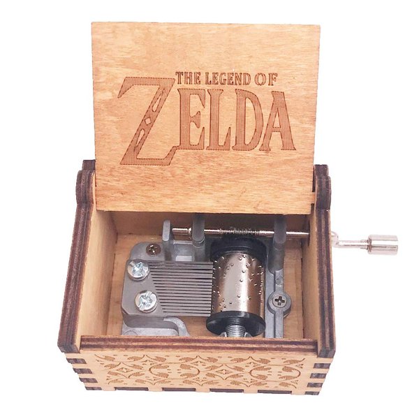 The Legend of Zelda Music Box Hand Crank Musical Box Carved Wooden,Play Zelda:Song of Storms from Ocarina of Time,Brown