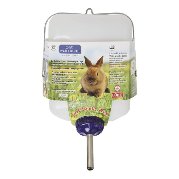 Lixit Widemouth Cage Water Bottles for Rabbits, Ferrets, Guinea Pigs, Rats and Other Small Animals. (White, 64 Ounce)