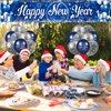 Blue Happy New Year Banner with 18pcs Balloons 2025 Glitter Blue Happy New Year Yard Banner Sign Fireworks Happy New Year Fence Banner 2025 New Year Latex Balloons for New Year Eve Party Supplies