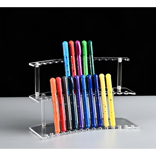 LamChyar Acrylic Pen Holder, 2 Tier Pen Holder, Pen Display Stand 30-Slots, Pencil Display Case, Pen Organizer for Home Store Office School Supplies