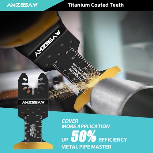 AMZBSAW 22PCS Titanium Oscillating Multitool Blades Metal Cutting, Universal Saw Blades for Metal Nails Hard Material and Wood Plastic, Multi Tool Blades Kits Fit Dewalt Bosch Worx Milwaukee Ryobi