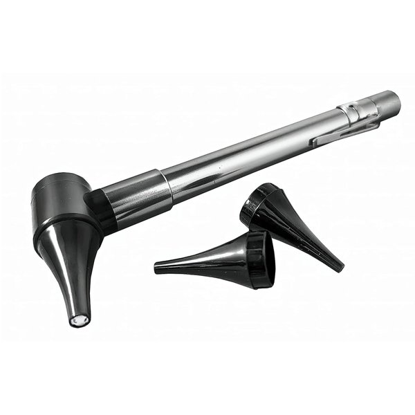Third Generation Dr Mom Slimline Stainless LED Pocket Otoscope with Soft White Natural Hue Light Spectrum in Clamshell Packaging