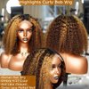 AliPearl Wig Highlight Curly Bob Lace Front Wigs Human Hair Pre Plucked with Bayby Hair 4x4 Lace Closure Bob Wigs for Black Women Human Hair Brazilian Virgin Glueless Colored Bob Lace Frontal Closure Wigs Ali Pearl Hair (10 Inch)