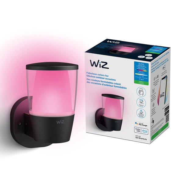WiZ Connected Color Elpas - Pack of 1 - Smart WiFi - Outdoor LED Wall Light - 16 Million Colors - Compatible with Alexa Google Assistant, Bluetooth Compatible, No Hub Required