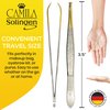 Camila Solingen CS30 3.5 Inches Gold Tipped, Surgical Grade, German Stainless Steel Tweezers (Claw) - Flawless Eyebrow and Facial Hair Shaping and Removal for Men/Women